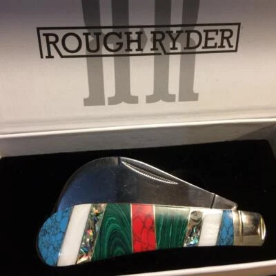 Rough Ryder Stoneworx, Abalone, MOP, Malachite Hawkbill 4" Pocket Knife RR2406 - Image 1 of 4