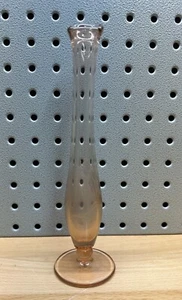 Vintage Pink Etched Floral Glass Bud Stem Vase 8.5” Tall Delicate Cottage Core - Picture 1 of 9