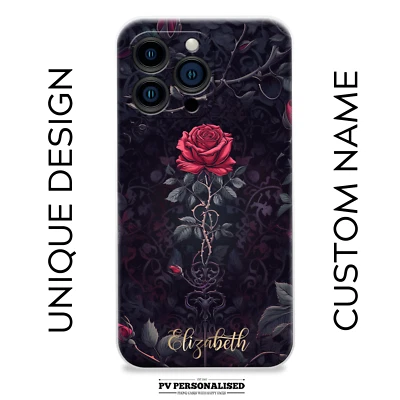 Gothic Rose Personalised Phone Case Name Silicone Cover For iPhone&Samsung - Image 1 of 4