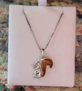 Peora Silver 925 Baltic Amber Necklace Squirrel Charm 16" Chain Cute Collect - Picture 1 of 12