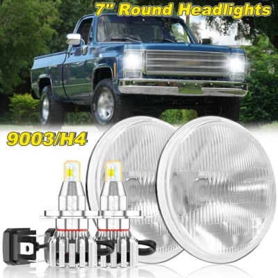 Pair For Chevy C10 K10 K20 K5 1975-1980 7" Round LED Headlights Hi/Lo Beam Lamps - Image 1 of 4