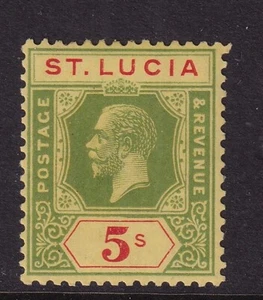 ST. LUCIA GV SG105, 5s green & red/pale yellow, Lightly mounted MINT-Cat £60 (2) - Picture 1 of 2