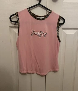 Pink Y2k Style Omighty Tank Top With Leopard Print Trim - Picture 1 of 4