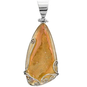 Colgante de plata esterlina 925 hecho en Estados Unidos de titanio rosa druzy drusy, 2 1/8" - Imagen 1 de 3