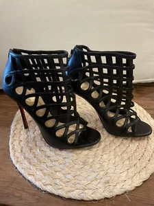 Christian Louboutin CAJABOOT Jaula Botín Tacón con Tirantes Cuero Negro EUR 40 - Imagen 1 de 8