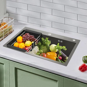 uk Stainless Steel Kitchen Sink Tap Set Complete Kitchen Sink Waterfall Style - Imagen 1 de 20