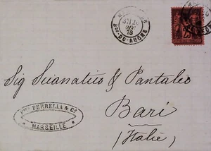 Part of Letter France - Italy Bari 1878 Stamp type II 20039 - Picture 1 of 3