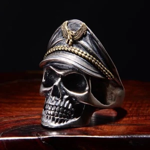 Mens Skull Gold/Silver Two Tone Stainless Steel PIRATE Unisex Ring ADJUSTABLE - Picture 1 of 5