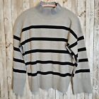 Aaeda Striped Mockneck Turtleneck Sweater Kimono Sleeves Grey Black Medium