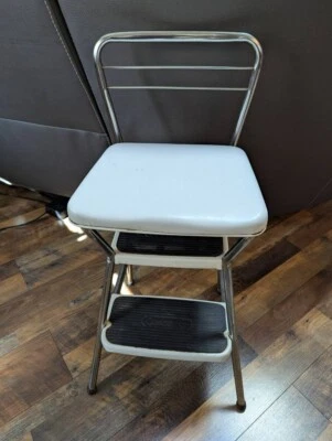 Cosco Step Stool Vintage Metal Chair 2 Step White Chrome Original - Image 1 of 4