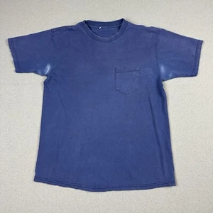 Vintage Distressed Work T-shirt Blank Faded Blue Cotton Comfy Sun Gradient S/M - Picture 1 of 7