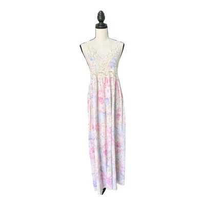 Vintage Lorraine Floral Nightgown Medium Pastel Lace Maxi Slip Dress - Image 1 of 4