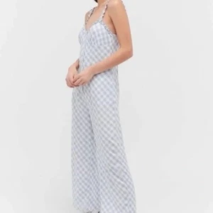 Urban Outfitters Jumpsuit Romper Size SP Blue Gingham Ruffle V Neck Summer Cute - Picture 1 of 9