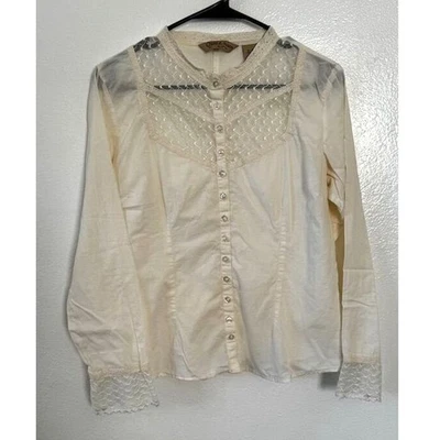 Y2K Quizz Again Romantics Women M Ivory Lace Victorian Button-Up Top Long Sleeve - Image 1 of 4