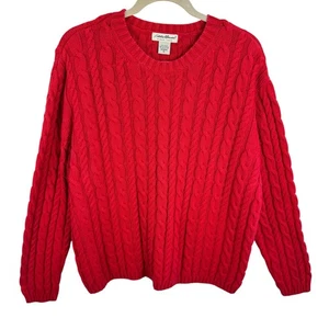 Suéter Suéter Eddie Bauer 100 % Algodón Rojo Cuello Redondo Tejido con Cable para Mujer Talla XL - Imagen 1 de 5