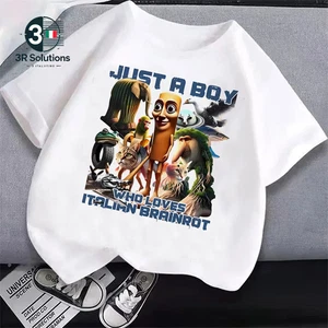 Italian Brainrot T-Shirt for Kids Cartoon Anime Print Dress Crew Neck Low - Picture 1 of 36