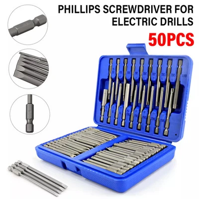 50pc Magnetic Screw Driver Bit Set Extra Long Torx Hex Spline Star Pozi Security