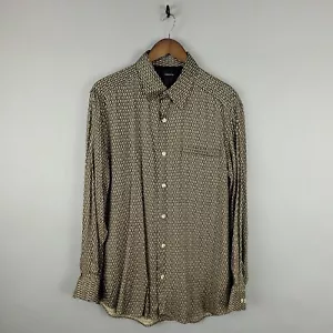 Vintage Claiborne Hemd Herren Large hellbraun 100 % Viskose geometrisch 90er Jahre Y2K adrett - Bild 1 von 13