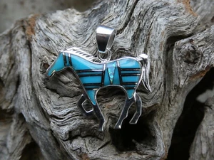 Southwestern Horse Hengst Sterlingsilber 925 Türkis Edelstein Anhänger G50 - Bild 1 von 9