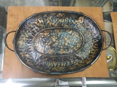 Creative Co-op Hammered Steel Handles Tray - Image 1 of 4