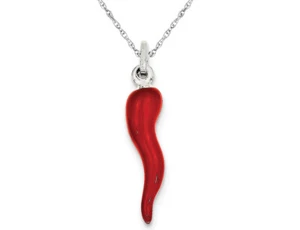 Colgante de cuerno italiano esmaltado rojo en plata esterlina con cadena - Imagen 1 de 3