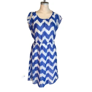 AGB Dress Size 6 Blue White Chevron Print Scoop Neck Cap Sleeve Dress - Picture 1 of 6