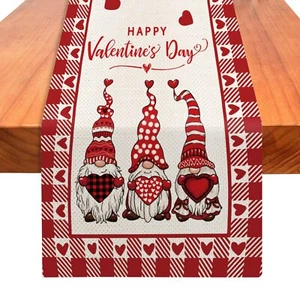 Happy Valentines Day Gnomes Table Runner 72 Inches Long Valentines Red Buffal... - Picture 1 of 7