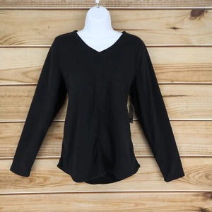 St. John's Bay Long Sleeve Fleece Shirt Womens S Black Classic V-Neck Soft NEW - Picture 1 of 8
