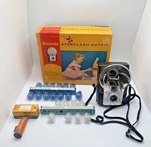 Vintage Kodak Brownie Starflash Kamera Outfit Box blaue Punkte klare Glühbirnen Film UNGETESTET - Bild 1 von 11