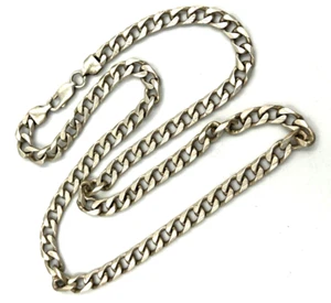 Vintage Solid Silver 925 Curb Link Thick Chain Necklace - Picture 1 of 7