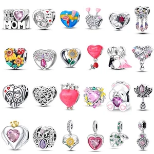 KUNSIR 925 Sterling Silver Charm For Bracelet Heart Bead Charm Love Mom CZ Charm - Picture 1 of 93