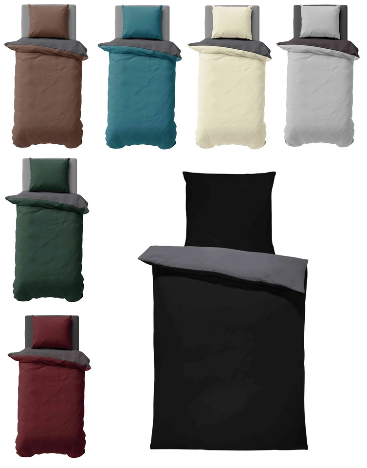 Sommer Bettwäsche Weiche Satin Baumwolle Kühlend Wende Unifarben Bettbezüge - Bild 1 von 1