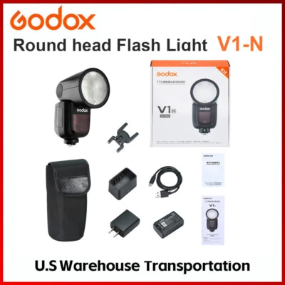 Godox V1-N V1N 2.4G TTL HSS Round Head Speedlite Flash Light Nikon Camera New US - Image 1 of 4