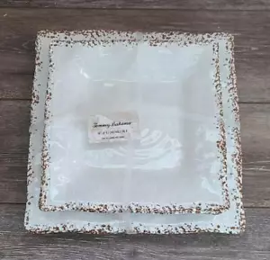 NEW Tommy Bahama MELAMINE 8pc Square Dinner & Salad Plates WHITE Rustic Crackle - Picture 1 of 3