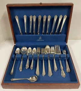 54 Piece Set of Vintage 1847 Rogers Bros Her Majesty Flatware with Chest - Picture 1 of 14