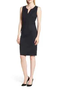 HUGO BOSS Navy Blue Micro Pinstripe Dimahina Monostripe Stretch Wool Sheath 0 US - Picture 1 of 11