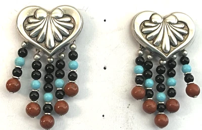 Pendientes Kabana de plata esterlina firmados raros perforados con piedra cuelga turquesa+ Foto 1 de 4