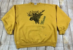 Sudadera De Colección Tultex Años 90 Maine Alce Pintura Amarilla Salpicaduras Cuello Redondo XL - Imagen 1 de 8