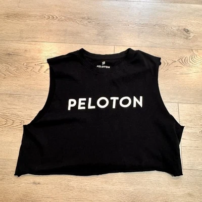 Peloton Size Medium M Cropped Muscle Tank Top Black Sleeveless Workout Gym - Image 1 of 3