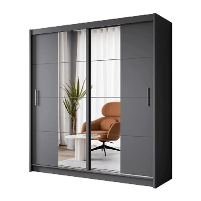 DAKO FURNITURE Mirror Sliding Door Wardrobe PORTO 2 Graphite 2 Sizes DAKO®