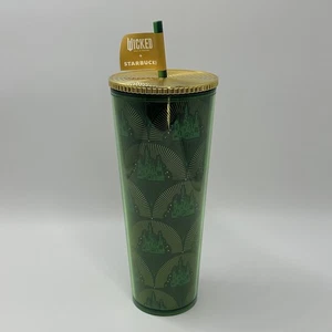 Wicked x Starbucks Emerald City Metallic Green Gold Cold 24oz Tumbler Cup NEW - Picture 1 of 4
