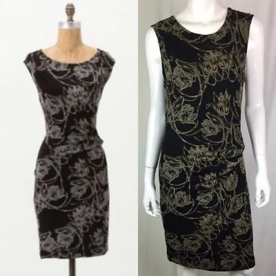 Vestido Vaina $128 Anthropologie Leifsdottir Mediano Negro Floral Drapeado Elástico Foto 1 de 4