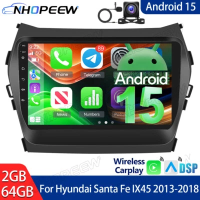 Android 15 Carplay Car Stereo Radio GPS Navi For Hyundai Santa Fe IX45 2013-2018 - Image 1 of 4