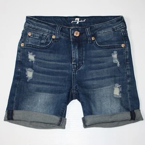 7 For All Mankind Girl's Distressed Cuffed Bermuda Denim Jean Shorts in size 10 - Picture 1 of 2