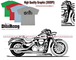 Honda VTX 1300 Motorcycle Cruiser Model Black Outline DigiRods T Shirt 4 Colors