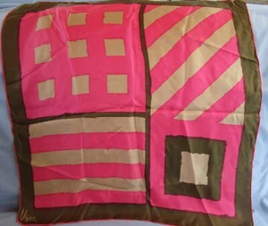 Vintage Vera Neumann Square Scarf Abstract Pattern Brown Pink Cream 23" x 23" - Picture 1 of 4