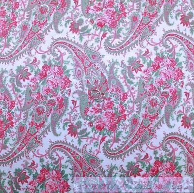 BonEful Fabric FQ Cotton Quilt White Pink Paisley Rose Flower Shabby Chic Spring - Image 1 of 4