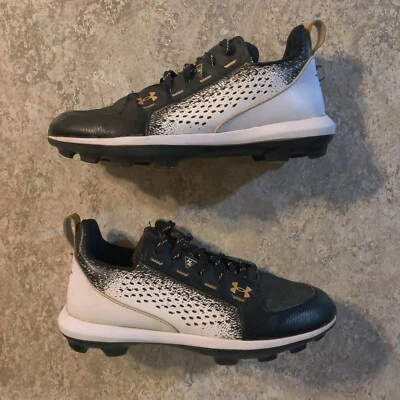 Under Armour Boys Cleats Size 4.5Y Black Gold White Football Shoes - Image 1 of 4
