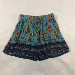 Angie Womens Shorts Sz M Blue Floral High Rise Slash Pockets Drawstring Waist - Picture 1 of 11