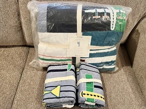 NEW Pottery Barn Kids Airplane Icon Full/Queen Quilt and Standard Shams - Picture 1 of 7